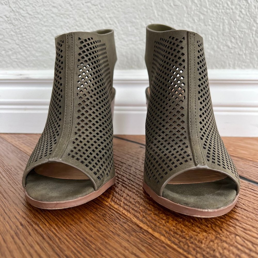Peep Toe Cut Out Stacked Heel Ankle Boots